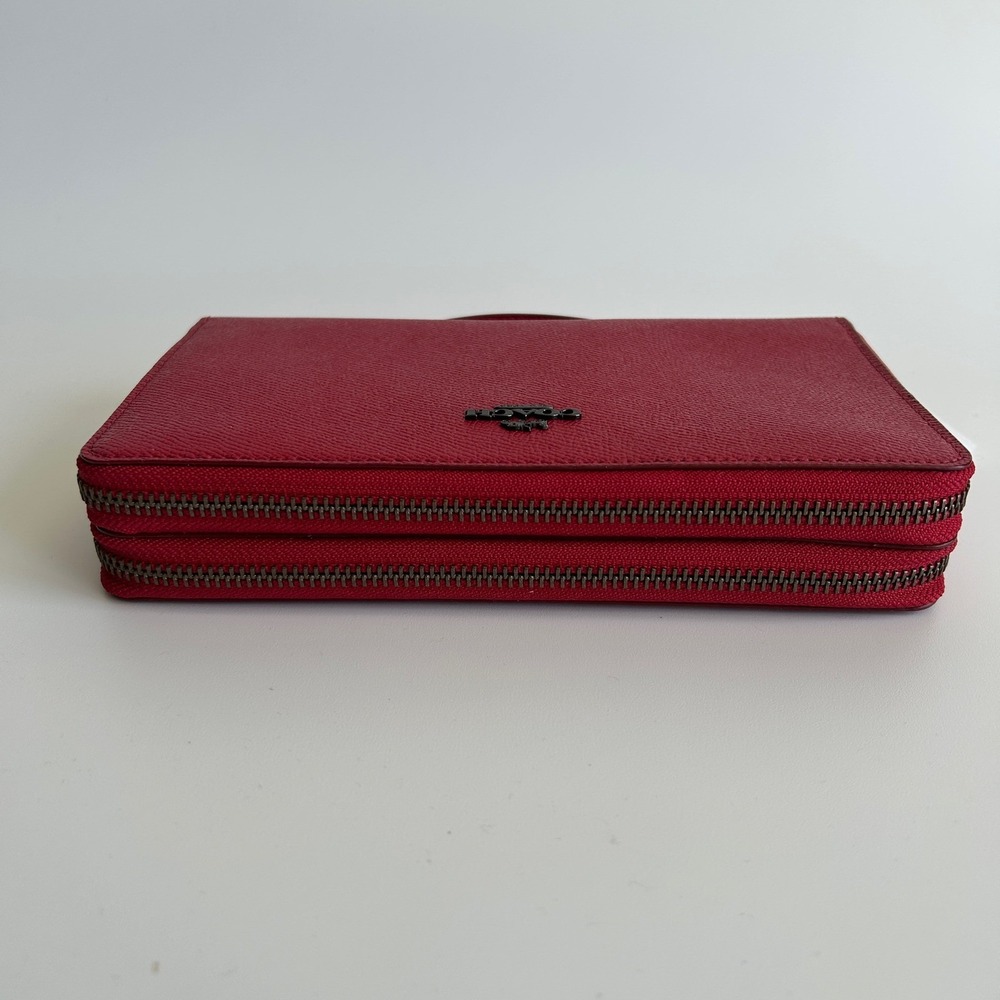 Coach Double Zip Travel Wallet Red Leather Organizer F23334 NEW - Picture 3 of 10